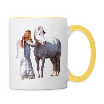Cheval heureux avec ange - Mug contrasté - blanc/jaune - Droite