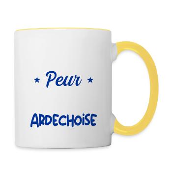 Rien ne me fait peur ma femme est Ardéchoise - Mug contrasté - blanc/jaune - Droite