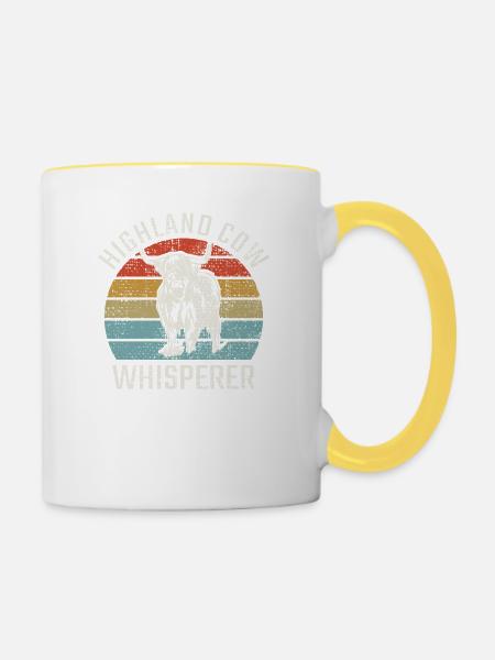 Schottisches Hochlandrind Retro - Tasse zweifarbig - Weiß/Gelb