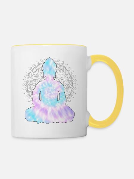 Buddha TieDye - Tasse zweifarbig - Weiß/Gelb