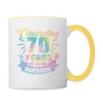 Idée du 70e anniversaire célébrant les 70 ans d’existence - Mug contrasté - blanc/jaune - Droite