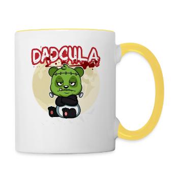 Dadcula Dracula Vampire Dad Funny Halloween Party - Tasse zweifarbig - Weiß/Gelb - Rechts
