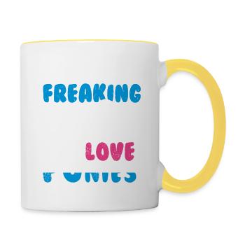 I Just Freaking Love PONIES Cool Cute Designs - Tasse zweifarbig - Weiß/Gelb - Rechts