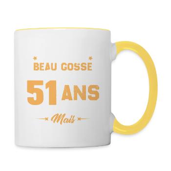 Cadeau d'anniversaire Beau gosse et d'avoir 51 ans - Mug contrasté - blanc/jaune - Droite