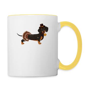 Happy Thanksgiving Dackel Türkei Tag Herbst lustig - Tasse zweifarbig - Weiß/Gelb - Rechts