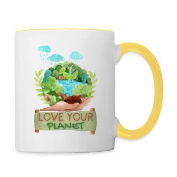 Journée mondiale de l’environnement, Journée mondiale de l’environnement Protection de l’environnement - Mug contrasté - blanc/jaune - Droite