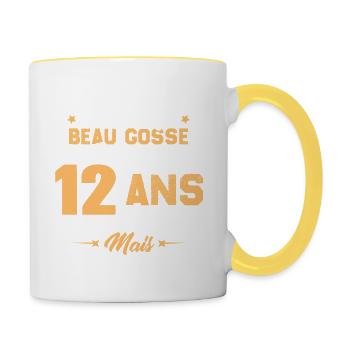 Cadeau d'anniversaire Beau gosse et d'avoir 12 ans - Mug contrasté - blanc/jaune - Droite