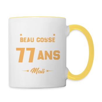 Cadeau d'anniversaire Beau gosse et d'avoir 77 ans - Mug contrasté - blanc/jaune - Droite