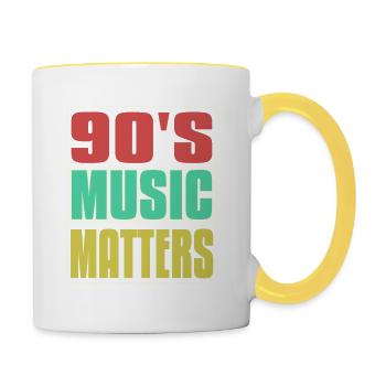 90's Music Matters Retro Vintage T-Shirt Present - Contrasting Mug - white/yellow - Right