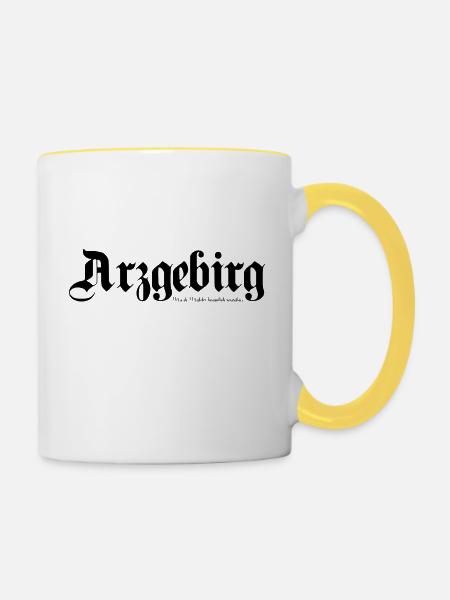 Erzgebirge Berg - Tasse zweifarbig - Weiß/Gelb