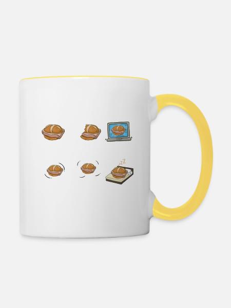 Leberkäse in der Freizeit - Tasse zweifarbig - Weiß/Gelb