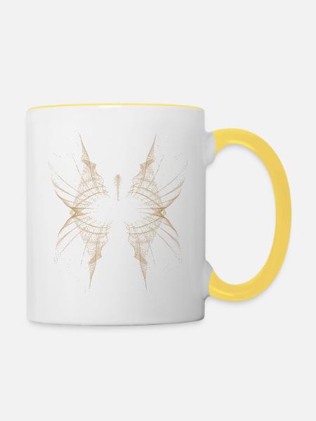 Abstraktes Punktdesign - Tasse zweifarbig - Weiß/Gelb