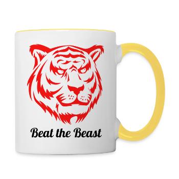 Beat the beast gym motivation Fitness Tiger Train - Tasse zweifarbig - Weiß/Gelb - Rechts