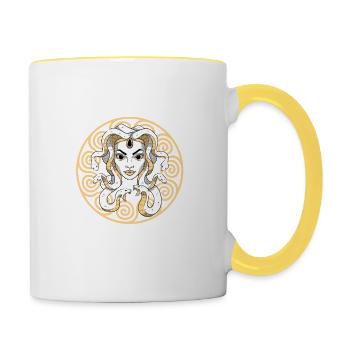 Antike Griechische Mythologie Fabelwesen Schlange - Tasse zweifarbig - Weiß/Gelb - Rechts