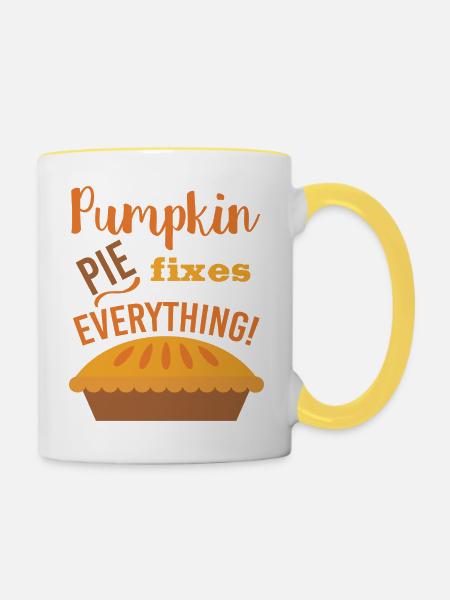Pumpkin Pie fixes everything - Tasse zweifarbig - Weiß/Gelb