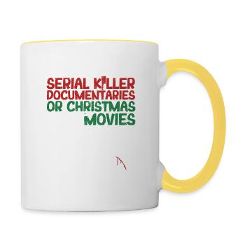 Either Serial Killer Documentaries Christmas - Contrasting Mug - white/yellow - Right