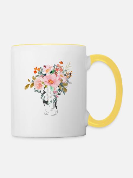KUHKOPF MIT BLÜTEN - Tasse zweifarbig - Weiß/Gelb