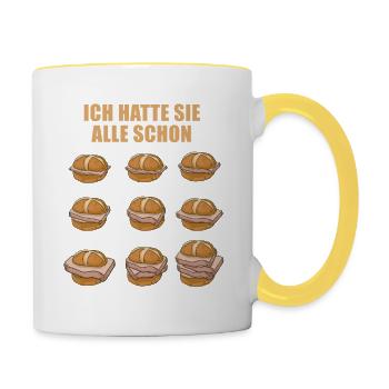 Ich hatte sie alle schon Leberkäse Fleischkäse - Tasse zweifarbig - Weiß/Gelb - Rechts