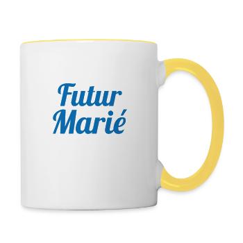 Cadeau de célibataire pour un futur marié - Mug contrasté - blanc/jaune - Droite