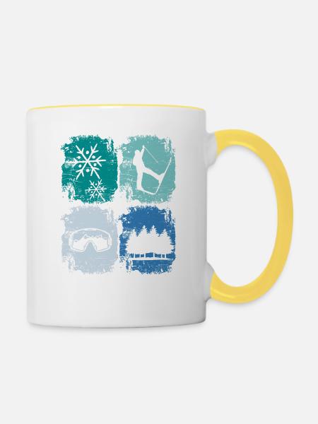 Skifahrer Skifahren Wintersport - Tasse zweifarbig - Weiß/Gelb