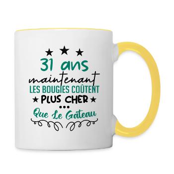 humour anniversaire 31 ans - Mug contrasté - blanc/jaune - Droite