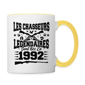 Chasseur légendaire nées en 1992 anniversaire - Mug contrasté - blanc/jaune - Droite