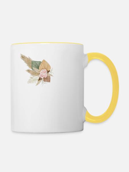 Buchstabe P blumig - Tasse zweifarbig - Weiß/Gelb