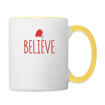 Glaube Weihnachten Weihnachtsmann Mütze Christlich - Tasse zweifarbig - Weiß/Gelb - Rechts