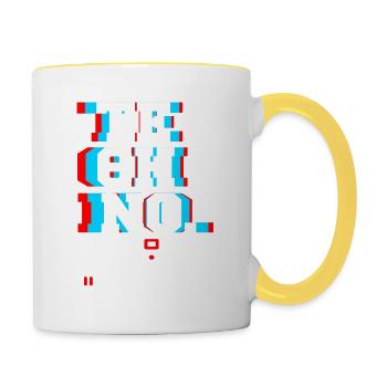 TECHNO. Awesome Retro DJ Techno Lover Designs - Tasse zweifarbig - Weiß/Gelb - Rechts
