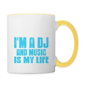 I'm A DJ & Music Is My Life Cool Retro Vintage - Contrasting Mug - white/yellow - Right