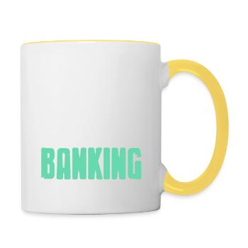 Ask Me About Banking Cool Retro Banker T-Shirt - Tasse zweifarbig - Weiß/Gelb - Rechts