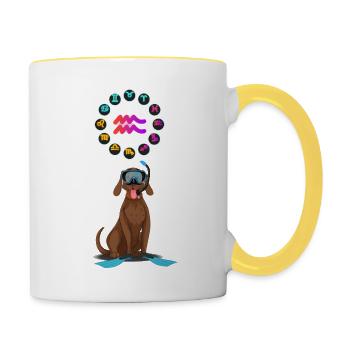 Drôle d’amoureux des chiens Horoscope Verseau Signe du zodiaque Jeu de mots - Mug contrasté - blanc/jaune - Droite
