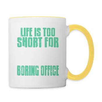 Life Is Too Short For Boring Office Vintage - Tasse zweifarbig - Weiß/Gelb - Rechts