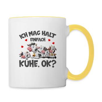 Ich mag halt einfach Kühe - Tasse zweifarbig - Weiß/Gelb - Rechts