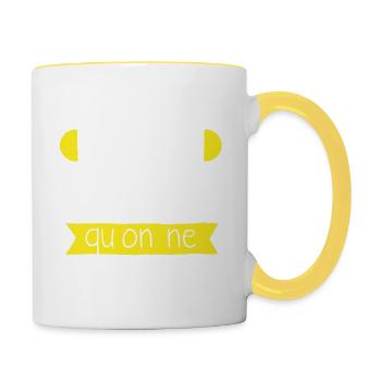 Il y a belle levrette qu'on ne s'est pas vu cadeau - Mug contrasté - blanc/jaune - Droite