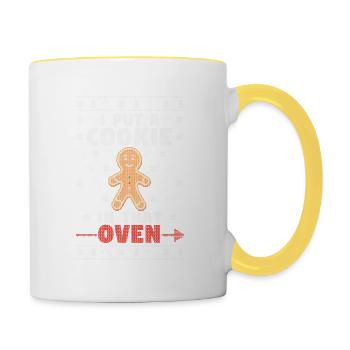 J’ai mis un biscuit dans cette grossesse au four - Mug contrasté - blanc/jaune - Droite