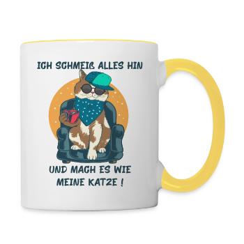 Katze- kein Bock- schlechte Laune - Tasse zweifarbig - Weiß/Gelb - Rechts