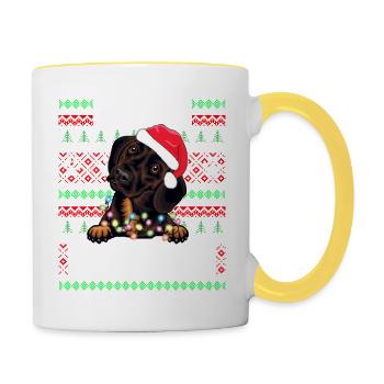 Cute Dog Pajama - Dachshund Dog Lover Christmas - Contrasting Mug - white/yellow - Right