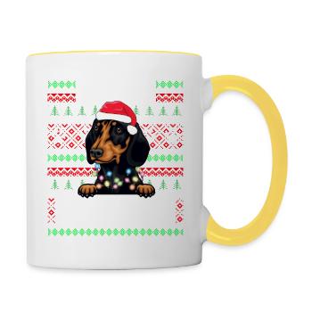 Cute Dog Pajama - Dachshund Dog Lover Christmas - Contrasting Mug - white/yellow - Right