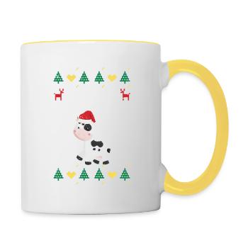 Mooey Vache de Noël Père Noël Chapeau Drôle - Mug contrasté - blanc/jaune - Droite