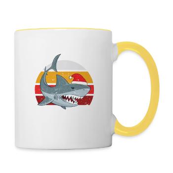 Santa Jaws Weihnachten Hai Claus Xmas PJs Angler - Tasse zweifarbig - Weiß/Gelb - Rechts