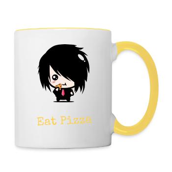 Portez des | à pizza Black Eat Vêtements Emo garçons | Emocores - Mug contrasté - blanc/jaune - Droite