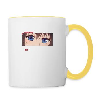 Anime Phone blue eyes - Contrasting Mug - white/yellow - Right