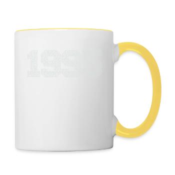 Année de naissance 1995 avec synonymes de Super et Toll - Mug contrasté - blanc/jaune - Droite