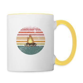 Feu de camp Camping Rétro - Mug contrasté - blanc/jaune - Droite