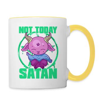 Not Today Satan Funny Halloween Kawaii Devil - Contrasting Mug - white/yellow - Right