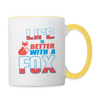 Life Is Better With A Fox Cute Retro Fox Lover - Tasse zweifarbig - Weiß/Gelb - Rechts