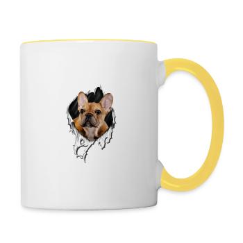 Meine Französische Bulldogge Ist Perfekt - Tasse zweifarbig - Weiß/Gelb - Rechts