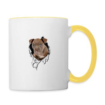 Mein Pitbull Ist Perfekt Für Alle Hundebesitzer - Tasse zweifarbig - Weiß/Gelb - Rechts