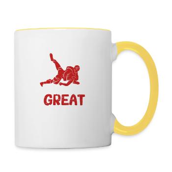 Lustiger stolzer Wrestling-Fan Dieser Kerl hat ein - Tasse zweifarbig - Weiß/Gelb - Rechts